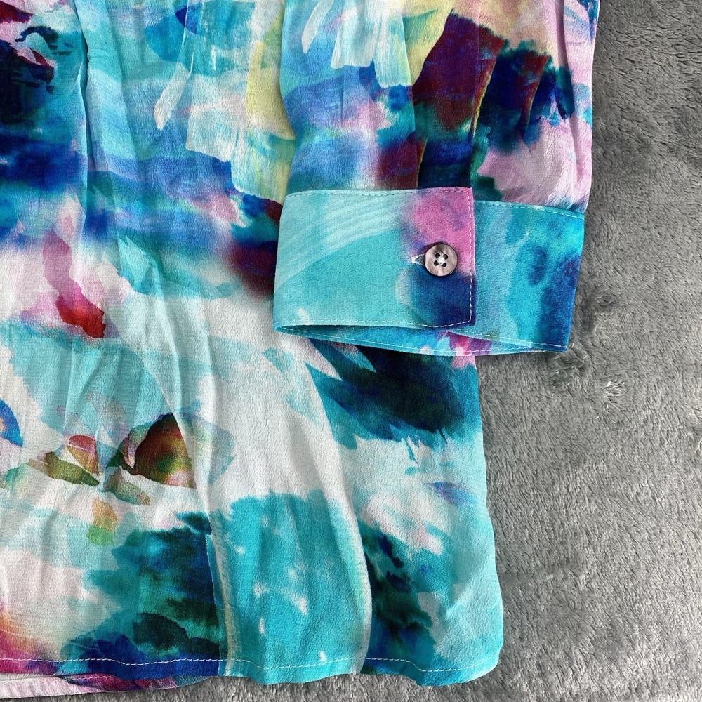 Soft Surroundings Ursa Tunic Large Colorful‎ Rayon Blouse Pleat Details V Neck - Picture 2 of 12